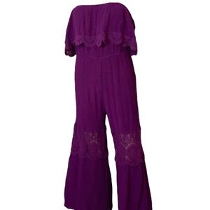 Eyeshadow Wide Leg Jumpsuit Lace Spice Market Dark Purple Crochet Size Medium